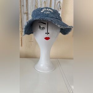 Steve Madden Blue Frayed Bucket Hat